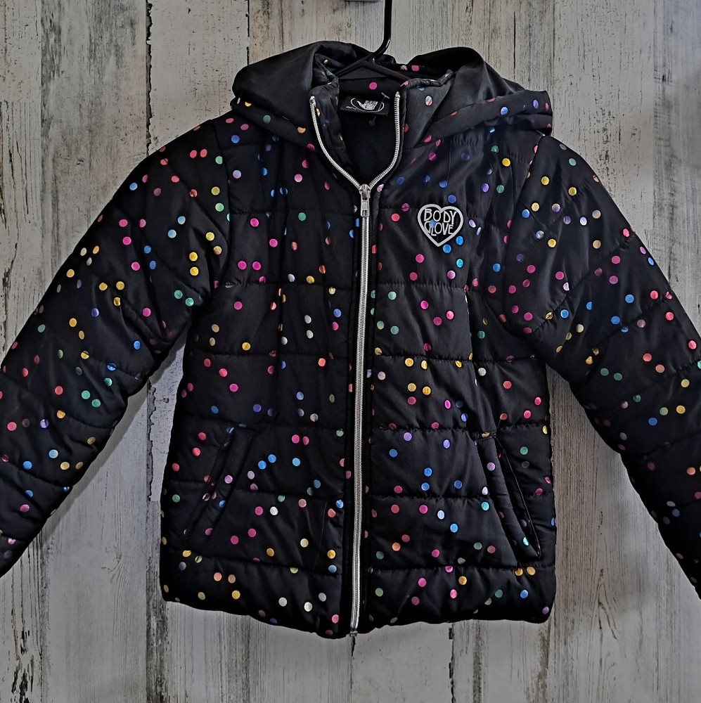 Body Glove Black and polkadot coat. Size 10